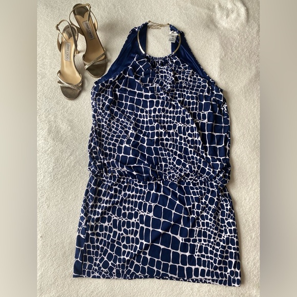 Cache navy white halter mini dress with metal choker - Picture 7 of 12